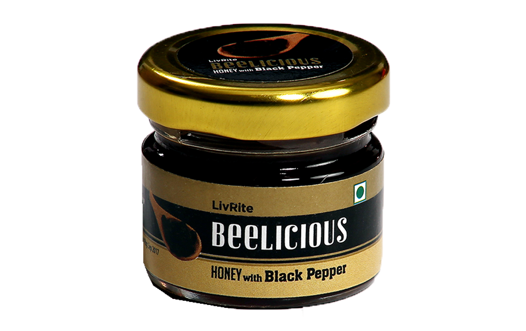 LivRite Beelicious Honey with Black Pepper    Glass Jar  30 grams